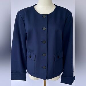 SPANX‎ Women’s Ponte Bomber Jacket in Timeless Navy Jewel Neck Slight Crop XL